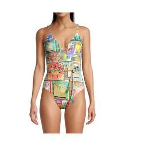 NEW JOHNNY WAS fleur braided one piece wrap swimsuit in multi
